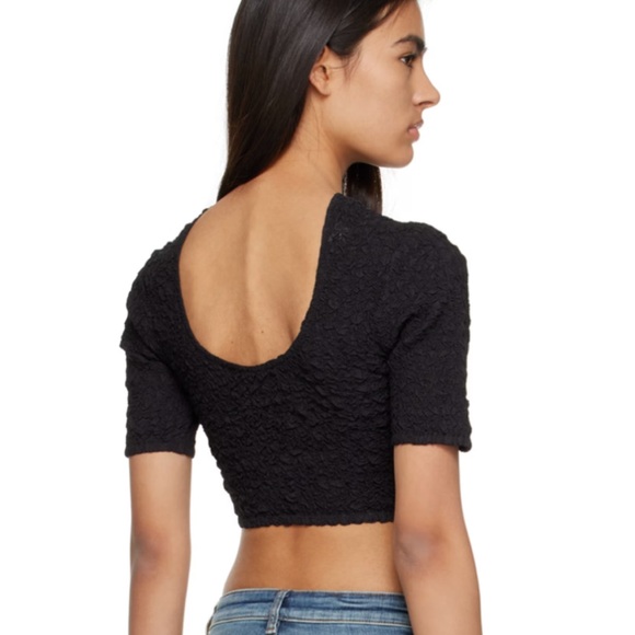 Ganni smocked Poplin crinkle puckered crop top shirt cutout black tshirt y2k - Picture 2 of 6